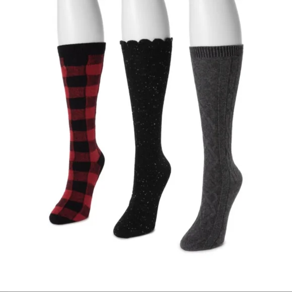 3 for $30 MUK LUKS Women's Tall Boot Socks 3-pack Buffalo Plaid Wool Blend New! - Picture 2 of 3